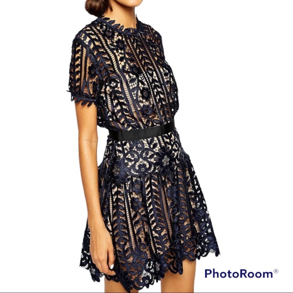 Bronx & Banco Dresses & Skirts - NEW Bronx & Banco Revolve Lace A Line Mini Dress Dark Navy Scalloped Edge Sz 4